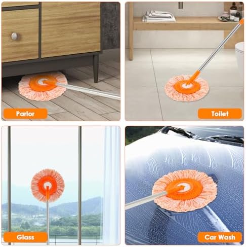 Wall Cleaner Mop with 90" Long Handle, Baseboard Cleaner Tool Duster, Round Dust Mop with 5 Replacement Pads , Dry and Wet Ceiling Cleaning Tool for Painted Walls, Window, Floor - Image 4