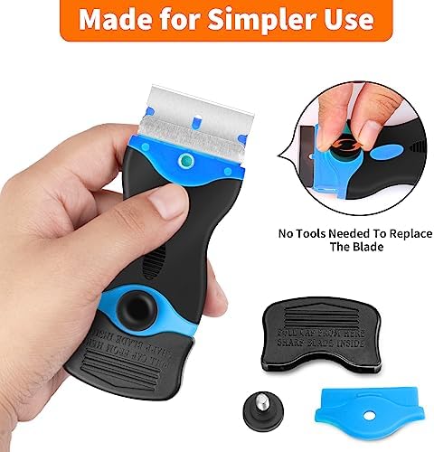 2 Pcs Orange Scraper Tool and 2 Pcs Blue Scraper Tool with 40 Pcs Metal Blades & 40 Pcs Plastic Blades - Image 7