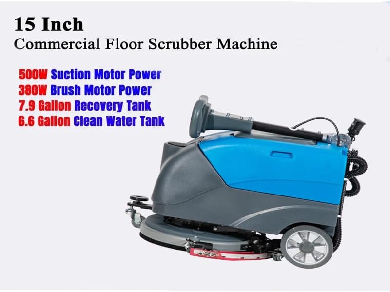 Commercial Floor Scrubber Machine with 15" brushes, Upgrade Automatic Water Flow, 180 Degree Rotation, floor scrubbing, floor cleaner machine - Image 4
