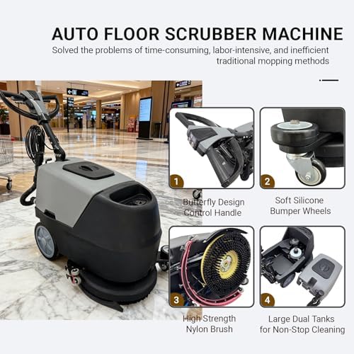Commercial Walk Behind Floor Scrubber 17" Brush (173RPM) with 13.2 Gallons Dual Tanks, Auto Floor Scrubber Machine for Malls/Hotels/Factories/Offices, Instant Dry/ 1700m²/h Efficiency 110V - Image 4