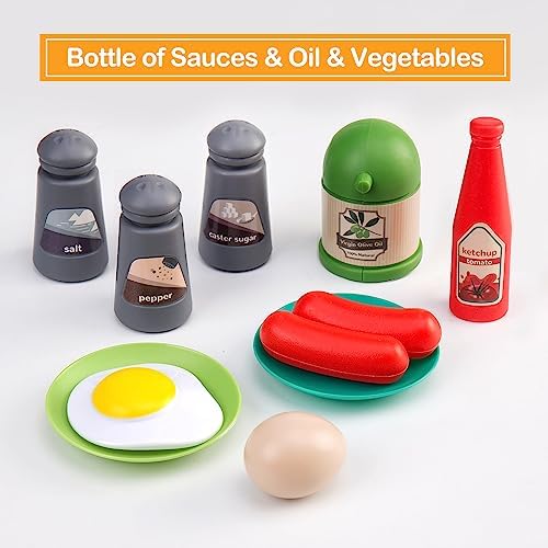 35Pcs Kids Kitchen Toy Accessories, Toddler Pretend Cooking Playset with Play Pots, Pans, Utensils, Cookware, Play Food Set, Toy Vegetables, Learning Gift for Girls & Boys (Turquoise) - Image 6