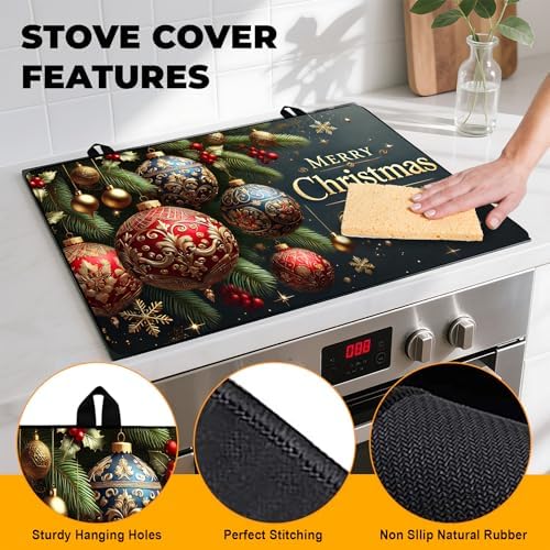 Christmas Stove Top Cover Snowman Stove Top Cover for Home Decoration Kitchen Pad Non-Stick Washable Cooktop Covers Countertop Protector Keep Stove Clean 28"x20" (Ball) - Image 2