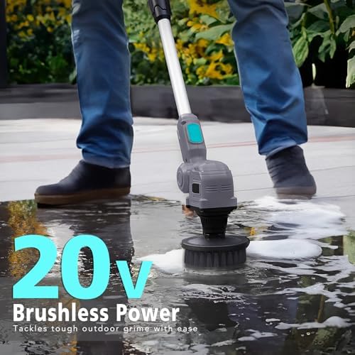 20V Cordless Spin Scrubber with Replaceable Battery, Electric Cleaning Brush with Long Handle & 8 Brush Heads for Outdoor, Bathroom, Tile, Grout, Shower, Bathtub - Image 2