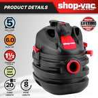 Shop-Vac 5 Gallon 6.0 Peak HP Portable Wet/Dry Vacuum with Blower Function - Image 3