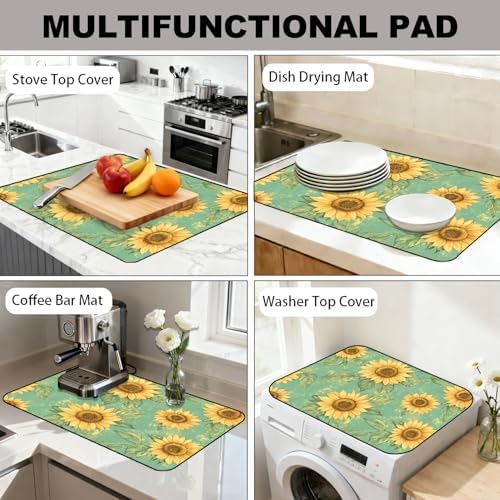Electric Stove Top Cover - Heat Resistant Floral Stove Cover & Stove Top Protector, Reusable, Easy to Clean, Stylish Home Upgrade. (Sunflower Mint Green, 28"L x 20"W) - Image 7