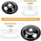 Black Stove Drip Pans Set of 4 Fit for Kenmore, Frigidaire Stove, Porcelain Drip Pans Replace 5304430149, 5304430150, 318067041, 318067051 - Include 2 6-In and 2 8-In Burner Drip Pan by Fetechmate - Image 2