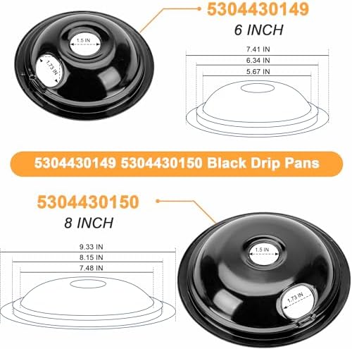Black Stove Drip Pans Set of 4 Fit for Kenmore, Frigidaire Stove, Porcelain Drip Pans Replace 5304430149, 5304430150, 318067041, 318067051 - Include 2 6-In and 2 8-In Burner Drip Pan by Fetechmate - Image 2