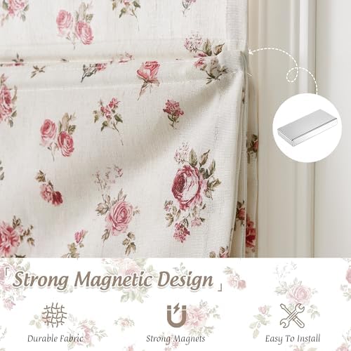 StangH Linen Red Floral Roman Shades with Magnets, W32 x L64, 1 Panel - Image 4