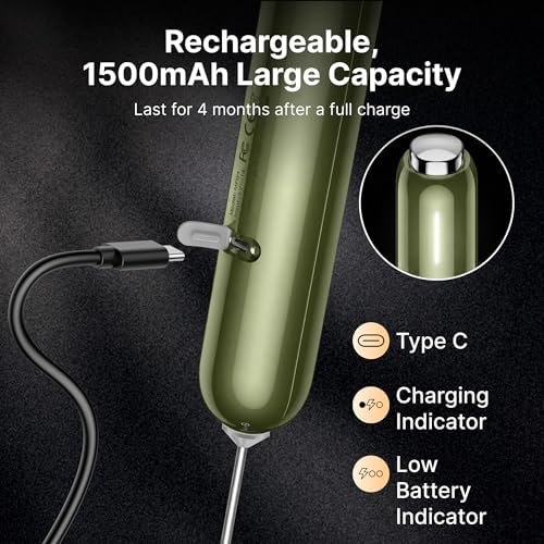 InstaWhisk Milk Frother with Variable Speed, Rechargeable Coffee Frother Wand with Detachable Double Whisk, Handheld Electric Stirrer for Latte, Cappuccino, Matcha, Almond Milk, Protein, Army Green - Image 5