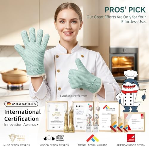 MAD SHARK Silicone Oven Mitts with Fingers Heat Resistant 450°F in Kitchen - Image 6