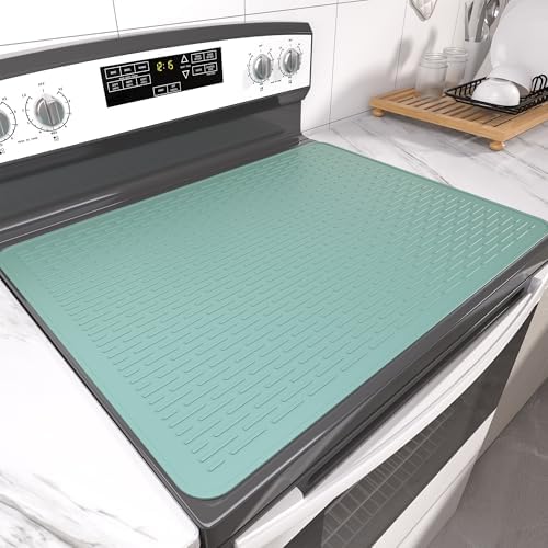 Stove Top Cover for Electric Stove- Range Covers for Electric Stove,Silicone XXL Dish Drying Mat, Glass Cooktop Covers, Flat RV Range top Mats (Aqua, 28"x20") by Anenva