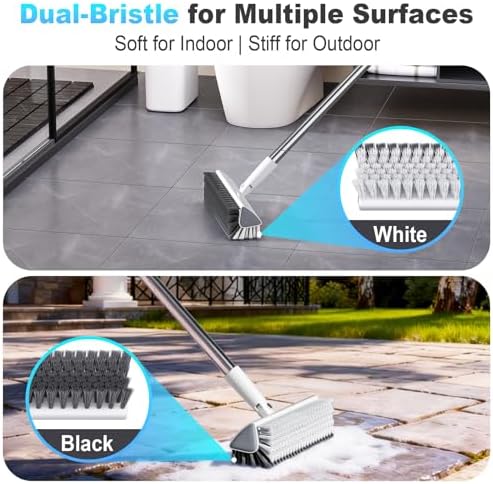 Floor Scrub Brush with Long Handle, Heavy-Duty Stiff Bristles, V-Shape Floor Scrubber Brush for Tile, Concrete & Grout Lines, Stand-Up Cleaning for Garage, Bathroom, Deck & Patio - Image 3