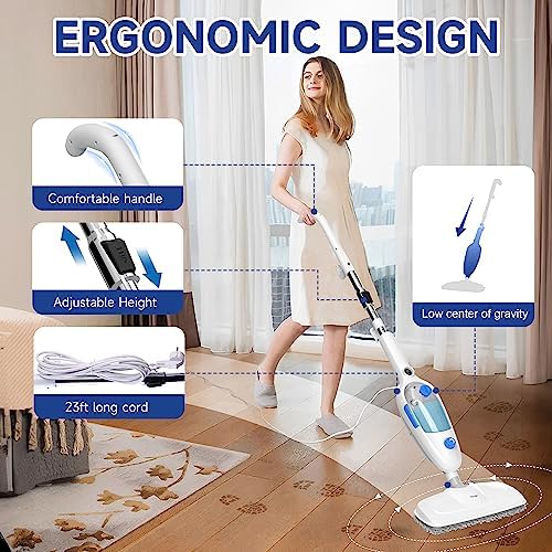 Steam Mop for Hardwood Floor Cleaning, Floor Steamer Cleaner Lightweight for Vinyl, Laminate, Carpet, Tile Hard Floors w/Adjustable Steam Modes & Height, 23ft Cord, 2 Washable Pad - Image 6