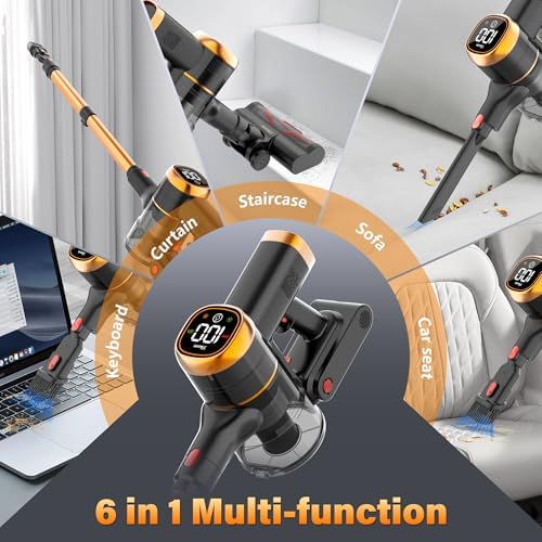 Tikom V500 Cordless Vacuum Cleaner for Home, 40000Pa/450W Stick Vacuum with LED Touch Screen, Charging Wall Dock, Anti-Tangle, Lightweight Handheld Vacuum for Pet Hair, Hard Floor, Carpet - Image 5