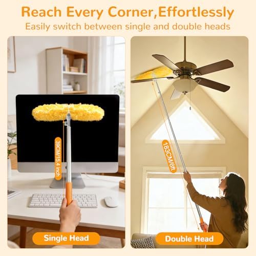 6 ft Long Handle Extendable Duster with 50 Refills for Swiffer Duster, Heavy Duty 360° Microfiber Dusting Kit for High Ceilings, Ceiling Fans, Tall Windows, and Hard-to-Reach Areas - Image 2