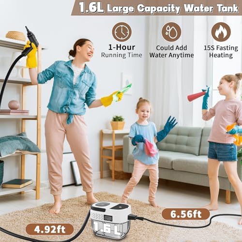 Handheld Steam Cleaner for Home, 2500W High Temperature Pressurized Machine, 1.6L Water Tank, Handle-controlled Steam Output, Portable Cleaning Steamer for Car, Bed Bugs, Furniture, Grout (White) - Image 3