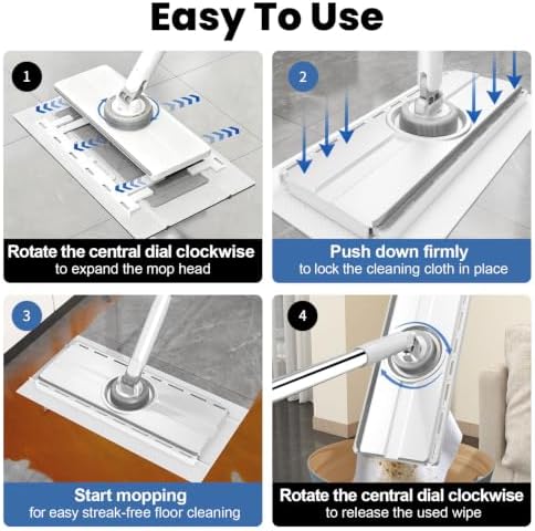 13" Wide Flat Mop with Snap-Grip Cloth Lock, Disposable Clamp Mop - Image 4