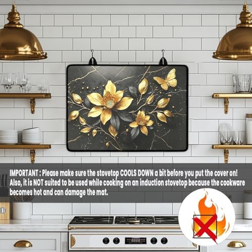 Gold Lotus Butterfly Floral Stove Top Cover for Electric Stoves - Image 4