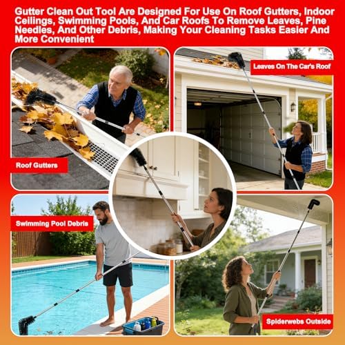 Gutter Cleaning Tools from The Ground - 12.7FT Long Adjustable gutter Cleaner & Brush, No Ladder Needed | Gutter Clean Out Tool Makes it Easy To Clean Leaves, Branches And Debris from Gutters - Image 6