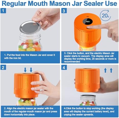 LOVE MOMENT Electric Mason Jar Vacuum Sealer Kit - Orange - Image 3