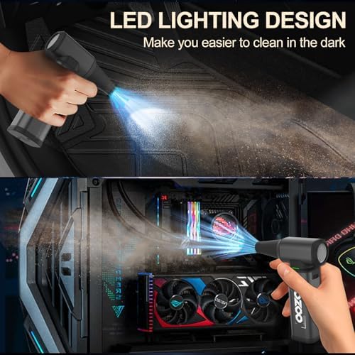 Compressed Air Duster, 180000RPM Powerful Cordless Electric Air Duster with Brushless Motor and LED Light, Rechargeable Stepless Speed Regulation Dust Blower for PC, Keyboard, House, Car and Outdoor - Image 6