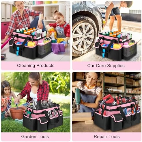 Cleaning Caddy,Large Cleaning Bags for Housekeepers,Cleaning Supplies Organizer with Handle,Pink - Image 6
