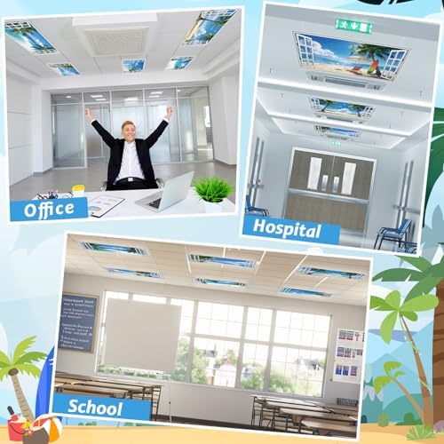 Wiooffen 6 Pcs Fluorescent Light Covers with 60 Magnets Decorative for Classroom Ceiling Light 4 x 2 Feet Magnetic Light Covers Filter Easy Install for Office Hospitals & Home (Windows Seascape) - Image 5