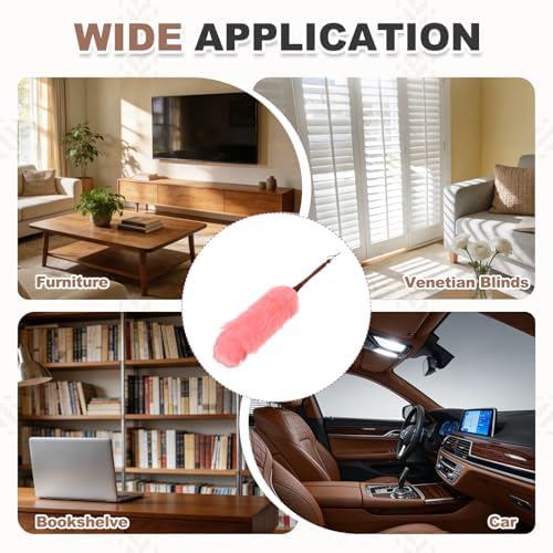 uxcell Wool Duster, 24.4" Natural Feather Cleaner Household Cleaning Duster with Solid Wooden Handle for Cleaning Fans Window Blinds Shelves Furniture, Pink - Image 7
