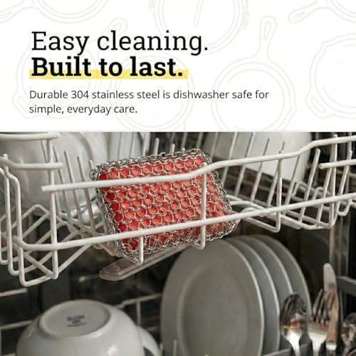 Lodge Chainmail Scrubbing Pad, Stainless Steel, Red - Image 3