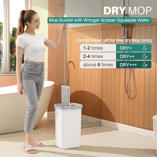 JOYMOOP Flat Mop and Bucket System, Microfiber Mop for Floor Cleaning, White, Suitable for Hardwood, Tile, Laminate and Vinyl Floors, 50" Mop with 1 Microfiber Pad - Image 2