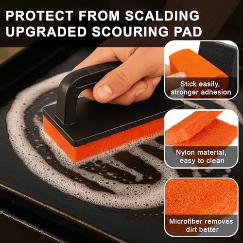 Griddle Cleaning Kit for Blackstone,11 Pieces Flat Top Grill Cleaning Kit with Grill Stone,Griddle Scraper,Scouring Pad and Handles,Cleaner Tool Set Griddle Accessories for Rusty Grills [Black+Orange] - Image 5