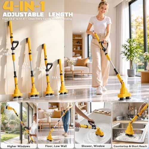 NATBEESY 2 in 1 Electric Spin Scrubber Compatible with DeWalt 20V Battery(Tool Only), Dual-Head Power Scrubber, 680/1200 RPM, 45° Adjustable Head, Extendable Handle for Tile, Tub, Floor & Bathroom - Image 5
