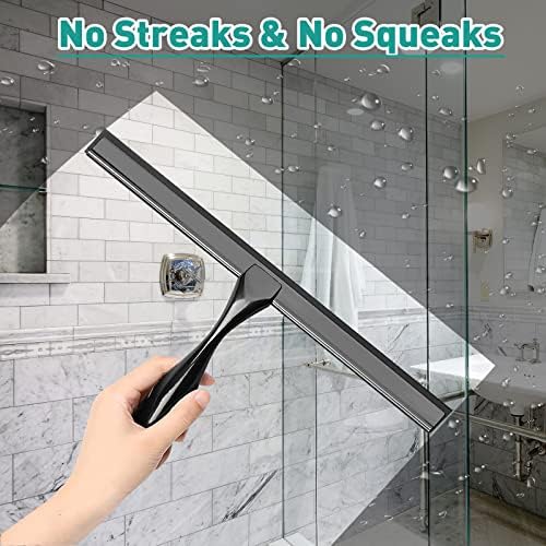 Shower Squeegee for Glass Doors,10-Inch Shower Glass Squeegee, Matte Black Shower Squeegee for Shower Doors,Mirror,Windows, with Shower Door Hook and Adhesive Hook - Image 2