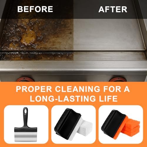 Griddle Cleaning Kit for Blackstone,11 Pieces Flat Top Grill Cleaning Kit with Grill Stone,Griddle Scraper,Scouring Pad and Handles,Cleaner Tool Set Griddle Accessories for Rusty Grills [Black+Orange] - Image 6