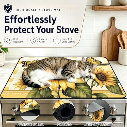 Electric Stove Top Cover - Heat Resistant Floral Stove Cover & Stove Top Protector, Reusable, Easy to Clean, Stylish Home Upgrade. (Sunflower Check, 28"L x 20"W) - Image 5
