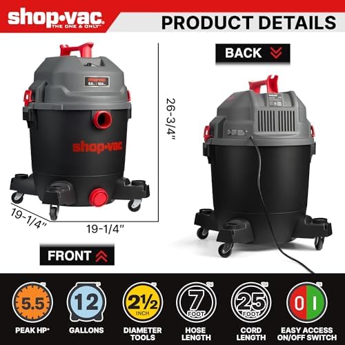Shop-Vac 5430098 Ultra Quiet Wet/Dry Vacuum, 12 Gallon, 5.5 Peak HP - Image 3