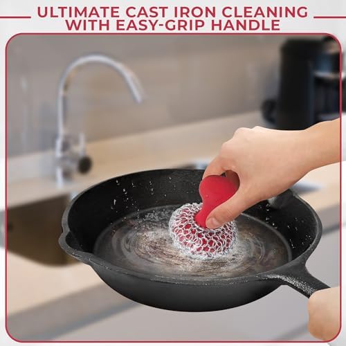 316L Chainmail Scrubber Cleaner Kit - Skillet Cleaner with Long Grip Handle - Image 4