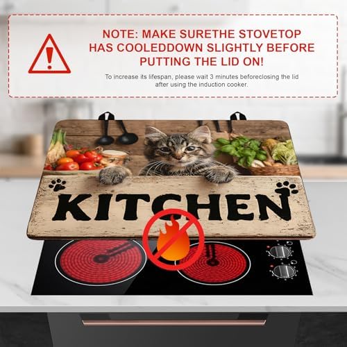Stove Top Cover Retro Flower Gas Stove Top Cover for Home Decoration Kitchen Pad Non-Stick Washable Cooktop Covers Countertop Protector Keep Stove Clean 28"x20" (Kitchen cat) - Image 3