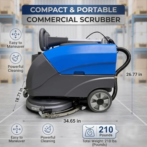 Emotor 15'' Foldable Walk Behind Floor Scrubber Machine Hand Push Scrubber Machine for Industrial Commercial Use,Upgrade Automatic Water Flow, Machine Size 32"X18"X25"(Blue) - Image 4