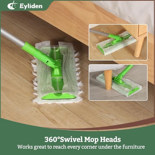 Eyliden Sweeper Mop with 36 Refills - 3 Types of Disposable Dry & Wet Cloths | Lock-Tight Design No Lost Pads, Universal Refills, Multi-Surface Sweeping Starter Kit for Pet Hair, Dust, Floor Cleaning - Image 6