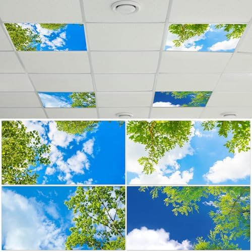4 Pcs Fluorescent Light Covers with 40 Magnets Decorative for Classroom Ceiling Light 4 x 2 Feet Magnetic Light Covers Filter Easy Install for Office Hospitals & Home Drop Ceiling Supplies(Cloud Sky ) by Wiooffen