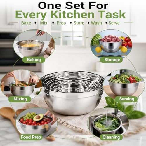 WEPSEN 5-Speed Electric Hand Mixer, 4 Large Mixing Bowls Set, Handheld Mixers with Whisks Beater, Stainless Steel Metal Nesting Bowl Measuring Cups Spoons Kitchen Cake Blender for Baking Supplies - Image 6
