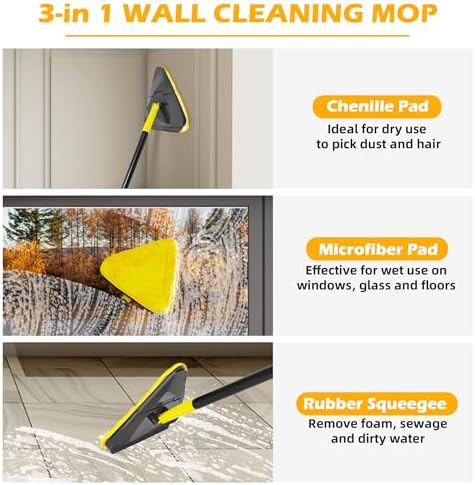 Newly Upgraded Wall Cleaner Mop with Long Handle 82 Inches, 3-in-1 Ceiling Cleaning Tool Duster with 6 Replacement Microfiber Chenille Pads for Painted Walls, Window, Floor, Baseboard - Image 4