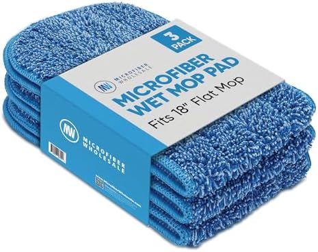 Microfiber Wholesale 18 inch Microfiber Mop Pads - Machine Washable, Reusable, Refills & Replacement Wet Mop Heads Compatible with Any Microfiber Flat Mop System (3 Pack) by MicrofiberWholesale