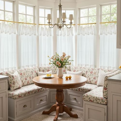 jinchan Linen Tier Kitchen Curtains, 30x36, 2 Panels, Beige White - Image 4