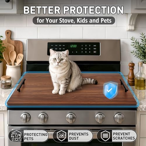 Noodle Board Stove Cover with Handles, Stove Top Covers for Gas Burners and Electric Stove, Wood Stove Cover Board Decorative Serving Tray Kitchen Sink Cover for Counter Space (Walnut) - Image 4