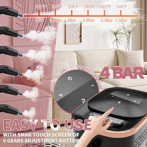 Handheld Steam Cleaner, 4 Bar Pressurized steam cleaner with 11 Accessories,15s Fast Heat-Up & 6-Level Adjustable,1500W Steamer for Cleaning Grout,Grease,Tile, Couch, Car Detailing, Windows & Floors - Image 4