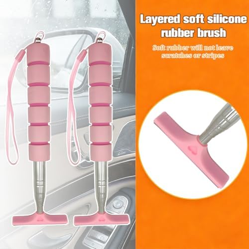 2PCS Car Side Mirror Squeegee, Retractable Vehicle Rear View Mirror Cleaning Wiper for Rainy Foggy Weather, Portable Auto Window Glass Cleaner Squeegee, Universal Fit (Pink) - Image 5