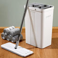 JOYMOOP Flat Mop System, Microfiber Mop and Bucket Set, White, Household & Commercial Floor Cleaning Mop with Long Handle, Wet & Dry Cleaning for Hardwood Floors, Includes 5 Pads by JOYMOOP