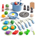 35Pcs Kids Kitchen Toy Accessories, Toddler Pretend Cooking Playset with Play Pots, Pans, Utensils, Cookware, Play Food Set, Toy Vegetables, Learning Gift for Girls & Boys (Blue) by JOKERKING